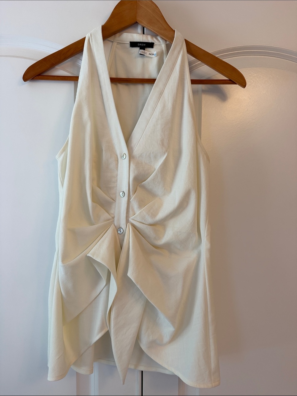 DREW Ivory Draped Button-Front Sleeveless Camisole